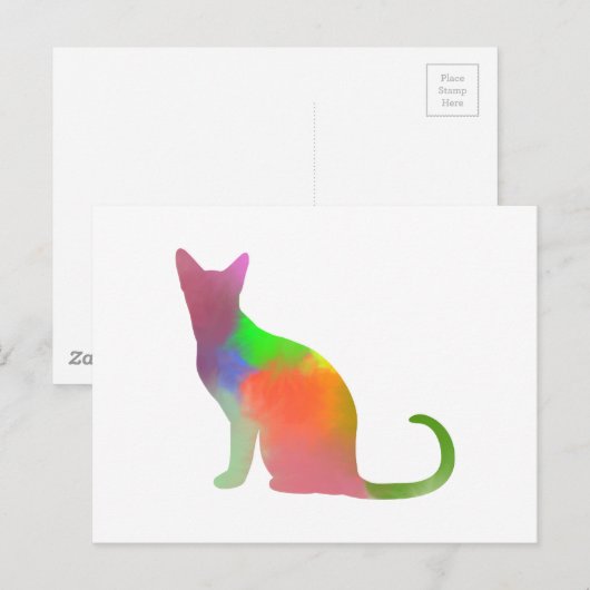 Waterverf Cat Silhouette Briefkaart (Voorkant / Achterkant)