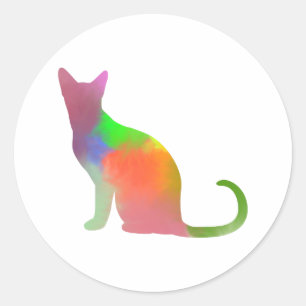 Waterverf Cat Silhouette Ronde Sticker