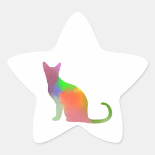 Waterverf Cat Silhouette Ster Sticker