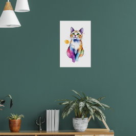 waterverf Cat Wallart Grappig Kattencadeau Poster