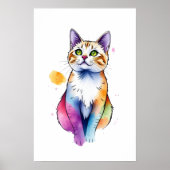 waterverf Cat Wallart Grappig Kattencadeau Poster (Voorkant)