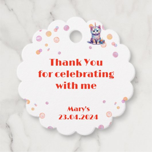 Waterverf Caticorn Meow-Gical Verjaardag dank u Bedankjes Labels (Voorkant)