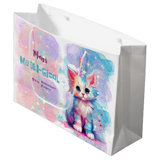 Waterverf Caticorn Meow-Gical Verjaardag Groot Cadeauzakje (Voorkant Gekanteld)