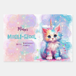 Waterverf Caticorn Meow-Gical Verjaardag Inpakpapier Vel