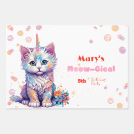 Waterverf Caticorn Meow-Gical Verjaardag Inpakpapier Vel