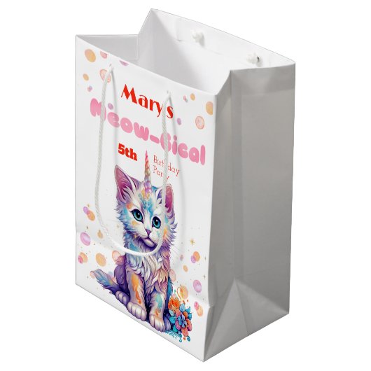 Waterverf Caticorn Meow-Gical Verjaardag Medium Cadeauzakje (Voorkant Gekanteld)