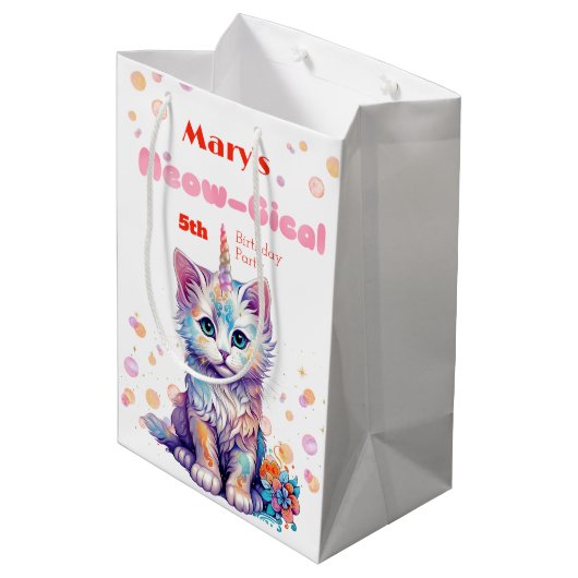 Waterverf Caticorn Meow-Gical Verjaardag Medium Cadeauzakje (Achterkant Gekanteld)
