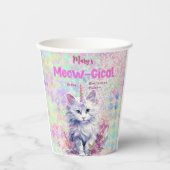 Waterverf Caticorn Meow-Gical Verjaardag Papieren Bekers (Voorkant)