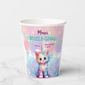 Waterverf Caticorn Meow-Gical Verjaardag Papieren Bekers (Achterkant)