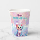 Waterverf Caticorn Meow-Gical Verjaardag Papieren Bekers (Voorkant)