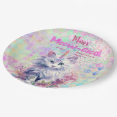 Waterverf Caticorn Meow-Gical Verjaardag Papieren Bordje (Gekanteld)