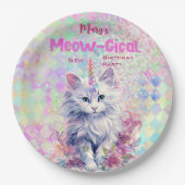 Waterverf Caticorn Meow-Gical Verjaardag Papieren Bordje (Voorkant)
