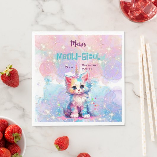 Waterverf Caticorn Meow-Gical Verjaardag Servet (Insitu)