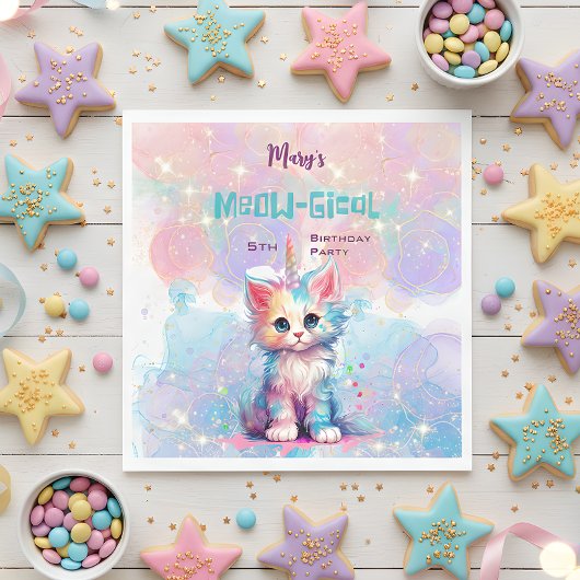 Waterverf Caticorn Meow-Gical Verjaardag Servet