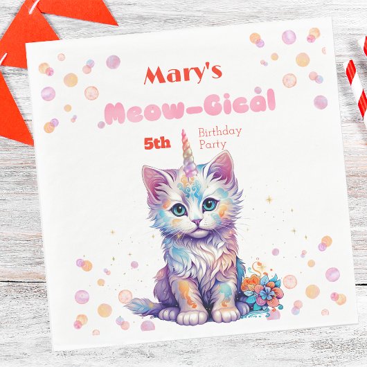 Waterverf Caticorn Meow-Gical Verjaardag Servet