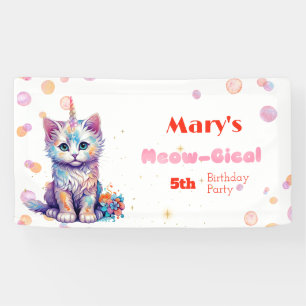 Waterverf Caticorn Meow-Gical Verjaardag Spandoek