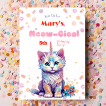 Waterverf Caticorn Meow-Gical Verjaardagsuitnodigi