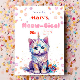 Waterverf Caticorn Meow-Gical Verjaardagsuitnodigi Feestdagenkaart