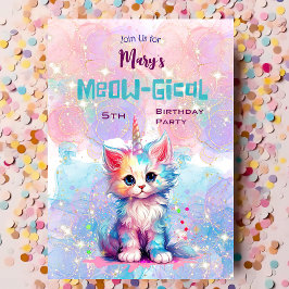 Waterverf Caticorn Meow-Gical Verjaardagsuitnodigi Feestdagenkaart