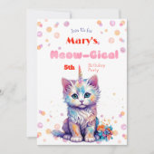 Waterverf Caticorn Meow-Gical Verjaardagsuitnodigi Feestdagenkaart (Voorkant)