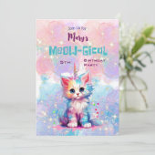 Waterverf Caticorn Meow-Gical Verjaardagsuitnodigi Feestdagenkaart (Staand voorkant)