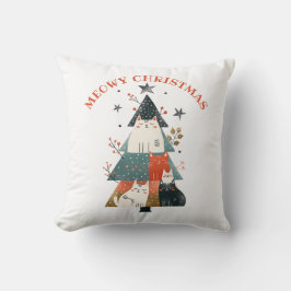 Waterverf Cats Xmas Tree Schattige Meowy Christmas Kussen