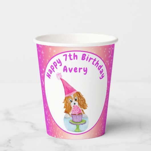 Waterverf Cavalier King Charles Cupcake Birthday Papieren Bekers (Achterkant)