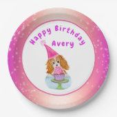 Waterverf Cavalier King Charles Cupcake Birthday Papieren Bordje (Voorkant)