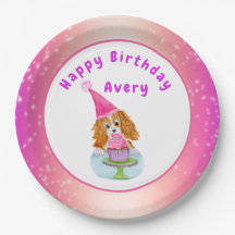 Waterverf Cavalier King Charles Cupcake Birthday