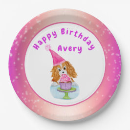 Waterverf Cavalier King Charles Cupcake Birthday Papieren Bordje