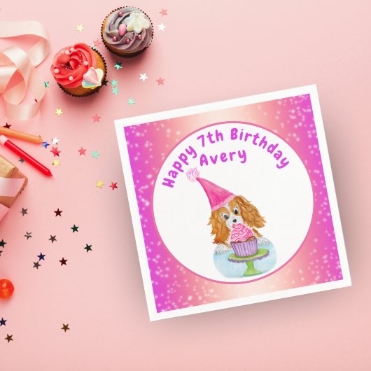 Waterverf Cavalier King Charles Cupcake Birthday Servet