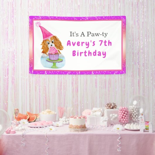 Waterverf Cavalier King Charles Cupcake Birthday Spandoek (Feest)