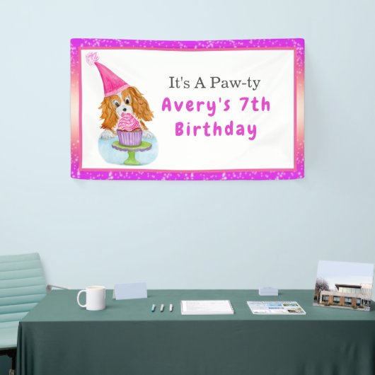 Waterverf Cavalier King Charles Cupcake Birthday Spandoek (Beurs)
