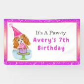 Waterverf Cavalier King Charles Cupcake Birthday Spandoek (Horizontaal)