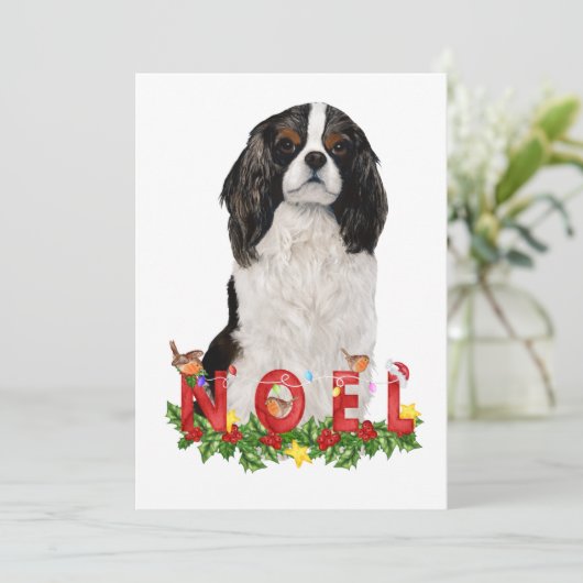 Waterverf Cavalier King Charles Noel Kerstmis (Staand voorkant)