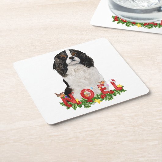 Waterverf Cavalier King Charles Noel Kerstmis Kartonnen Onderzetters (Schuin)