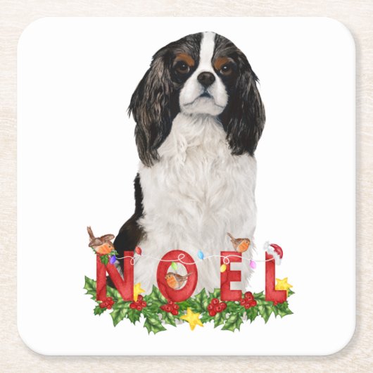 Waterverf Cavalier King Charles Noel Kerstmis Kartonnen Onderzetters (Voorkant)