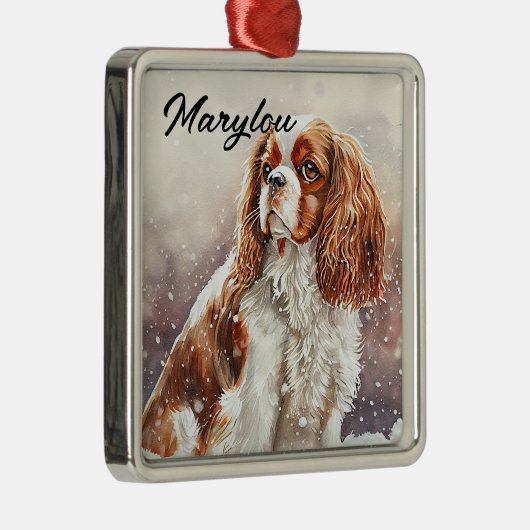 WATERVERF CAVALIER KING CHARLES SPANIEL DOG METALEN ORNAMENT (Rechts)
