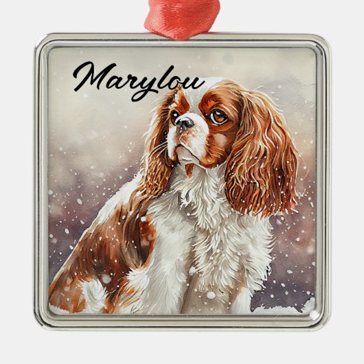 WATERVERF CAVALIER KING CHARLES SPANIEL DOG METALEN ORNAMENT (Voorkant)