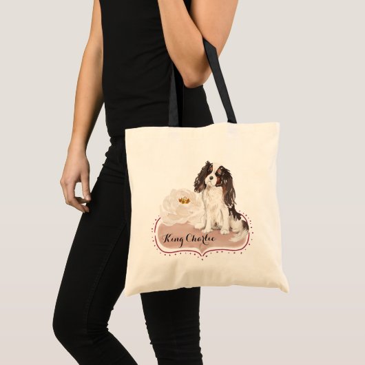 Waterverf Cavalier King Charles Spaniel met Roos Tote Bag (Voorkant (product))