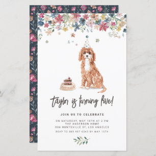 Waterverf Cavapoo Dog Birthday Party Invitation