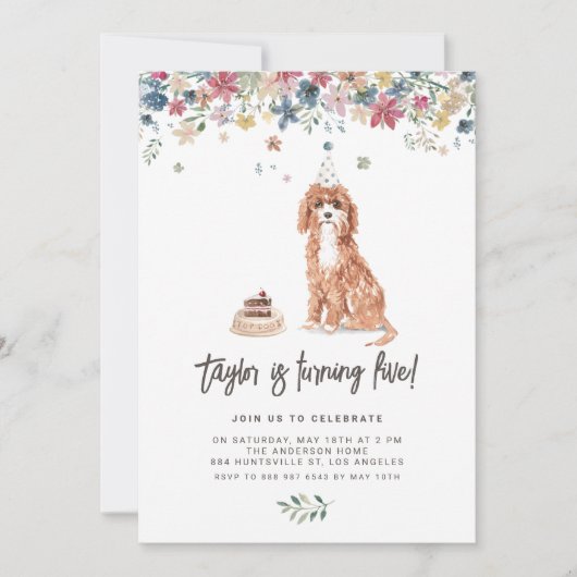  Waterverf Cavapoo Dog Verjaardagsfeestje Kaart (Voorkant)