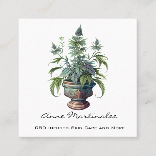 Waterverf CBD Potted Plant Vierkante Visitekaartje (Voorkant)
