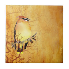 Waterverf Cedar Waxwing Bird Wildlife Art Tegeltje