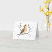 Waterverf Cedar Waxwing Note Kaart (Gele Bloem)