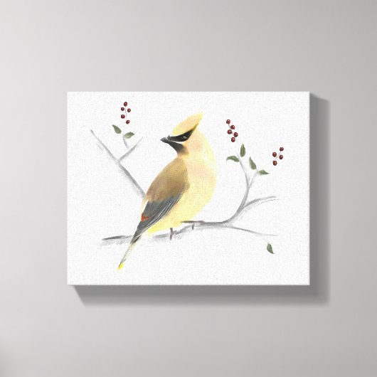 Waterverf Cedar Waxwing Wrapped Canvas Afdruk (Voorkant)