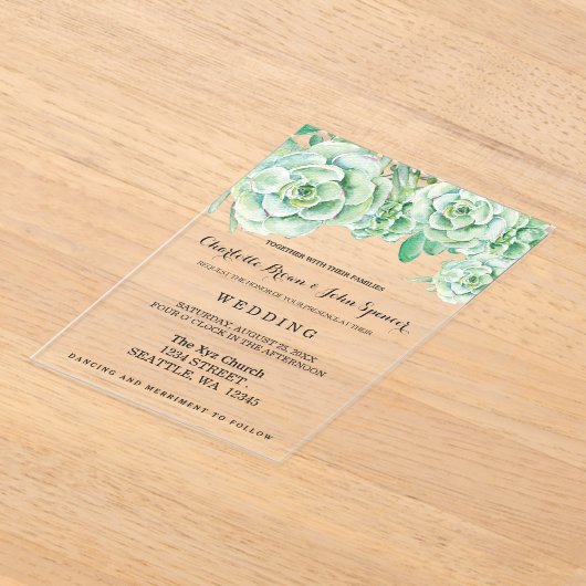 waterverf celadon succulent bruiloft acryl uitnodigingen (Laagn)