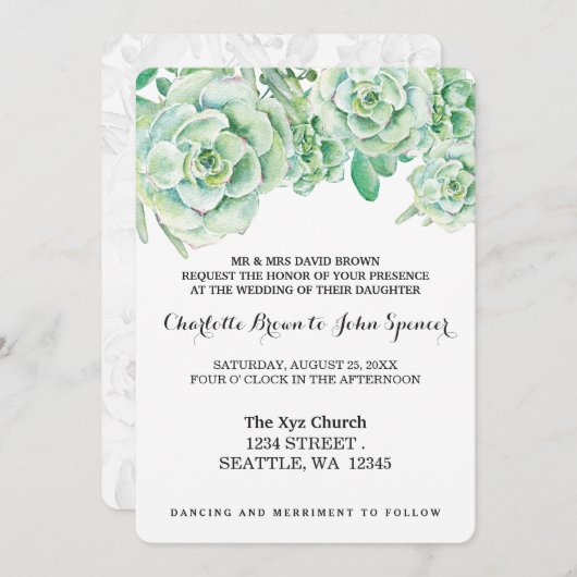 waterverf celadon succulent bruiloft kaart (Voorkant / Achterkant)