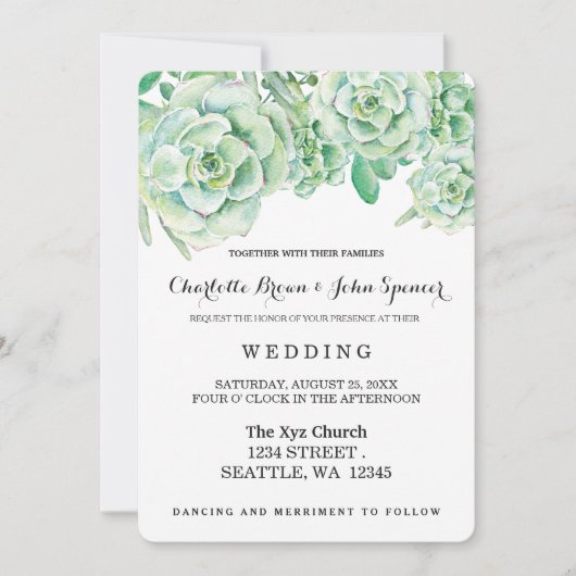 waterverf celadon succulent bruiloft kaart (Voorkant)