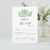 waterverf Celadon Succulent Bruiloft RSVP (Staand voorkant)